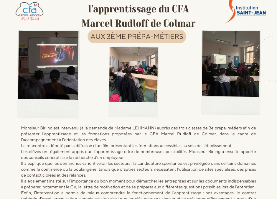 Présentation du CFA Marcel Marcel Rudloff aux 3ème prépa-métiers