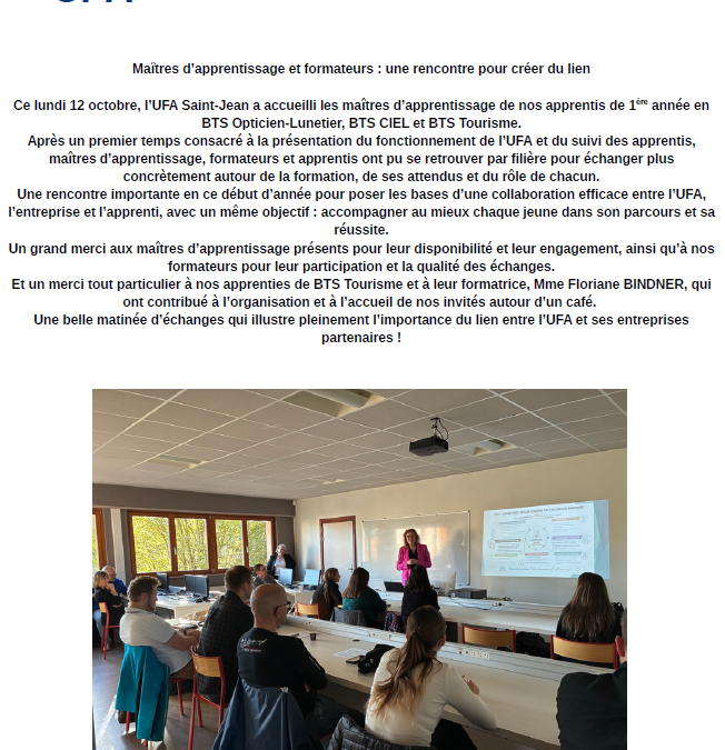 Rencontre avec les maîtres d&rsquo;apprentissage